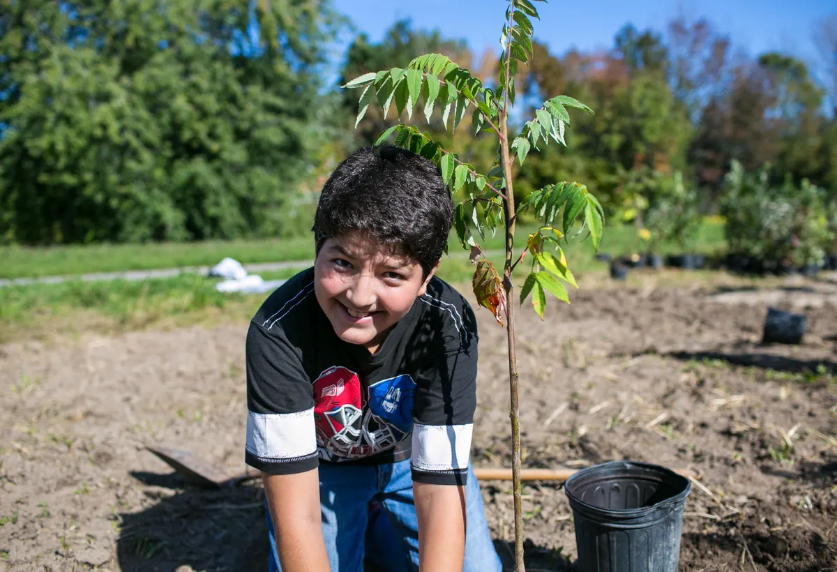 Resident planting a shrub